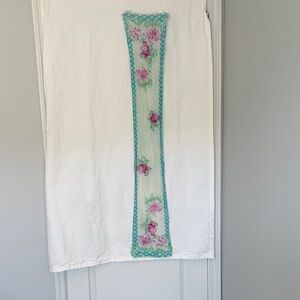 Light Green Floral Sheer Scarf with Pink Accents
